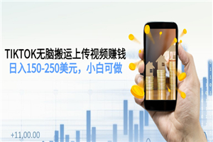 TIKTOK无脑搬运上传视频赚钱，日入150-250美元，小白可做（2节视频课）