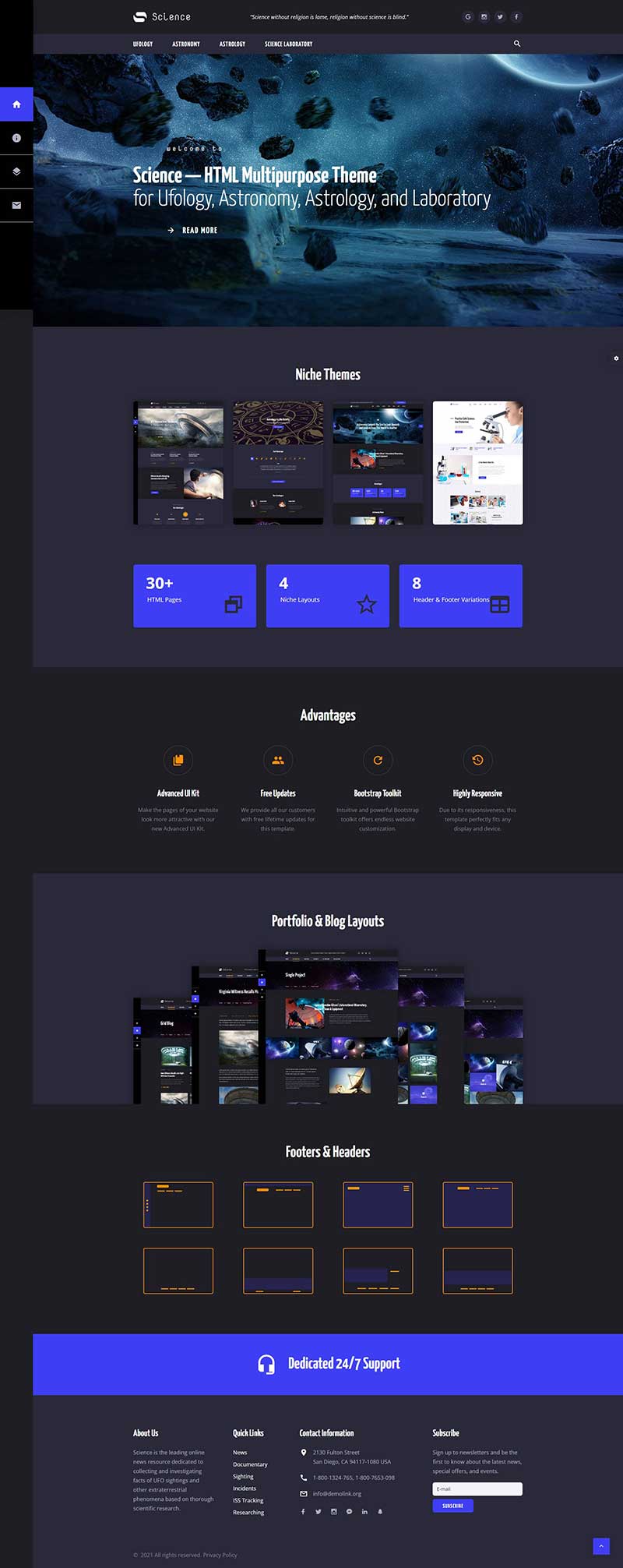 深色星空宇宙天文类HTML多用途主题网站模板